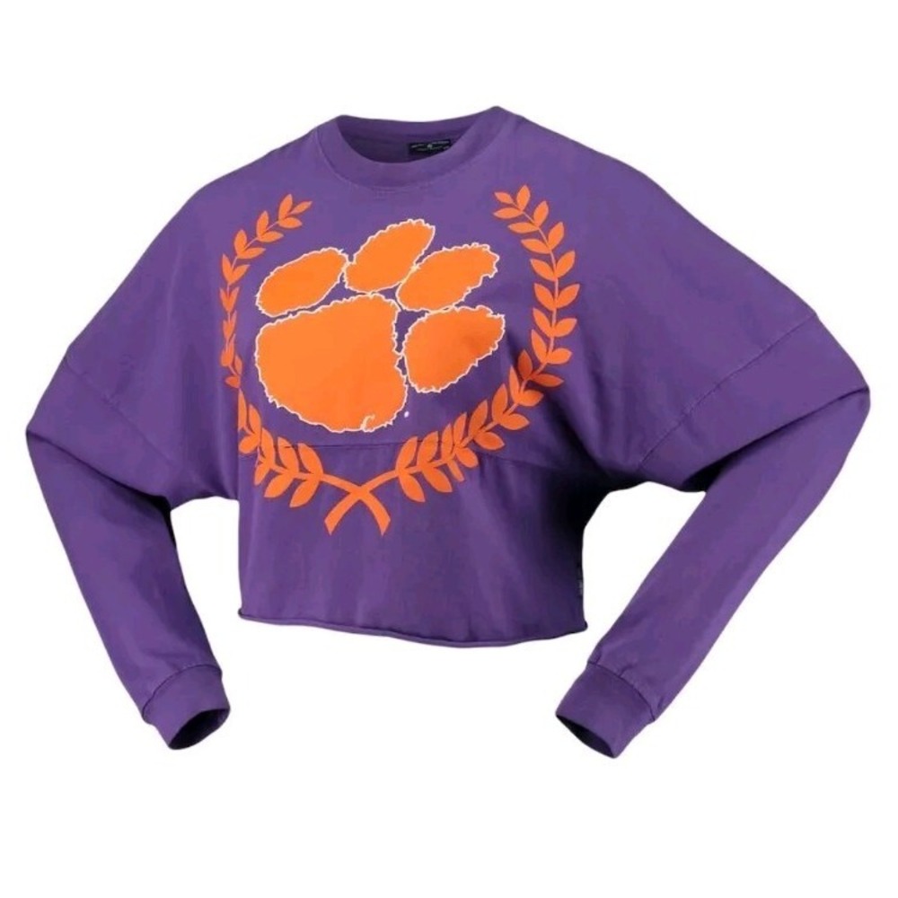 Womens Clemson Tigers Laurels‎ Crop Long Sleeve T-Shirt Spirit Jersey Sz SMALL